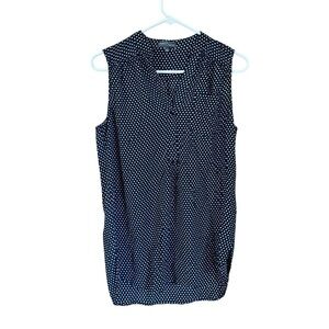 Market & Spruce Sleeveless V Neck Blouse Navy White Polka Dot L